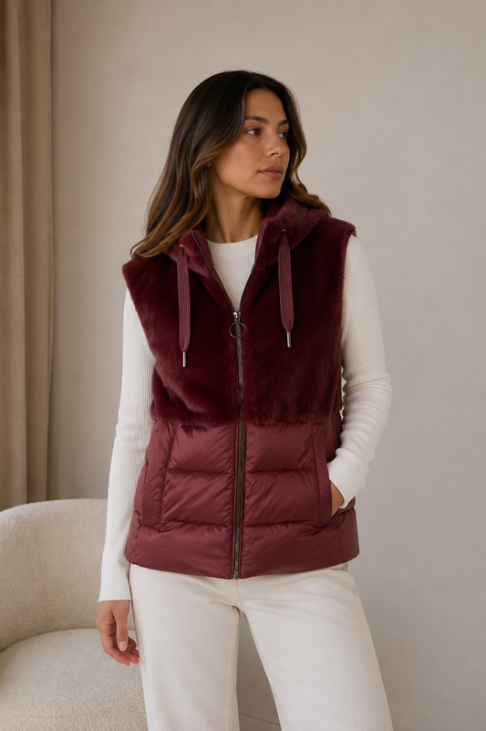 Burgundy Faux Fur Hooded Gilet