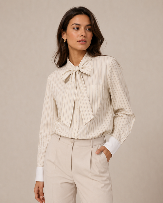 Ivory Pinstripe Pussy Bow Blouse