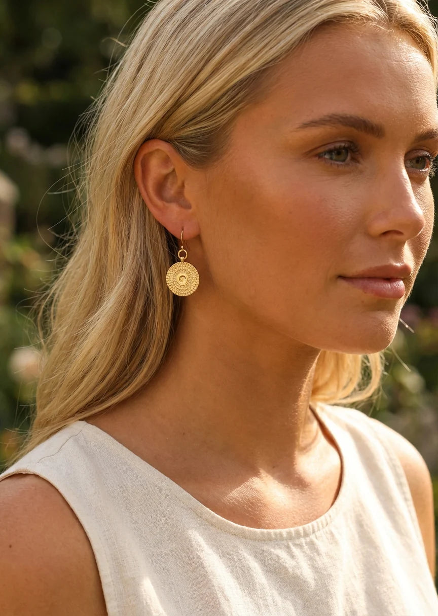 textured circle dropper earring